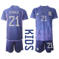Camiseta Argentina Paulo Dybala #21 Visitante Equipación para niños Mundial 2022 manga corta (+ pantalones cortos)